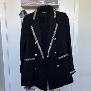 Elegant Black Tweed Jacket with Gold Accents